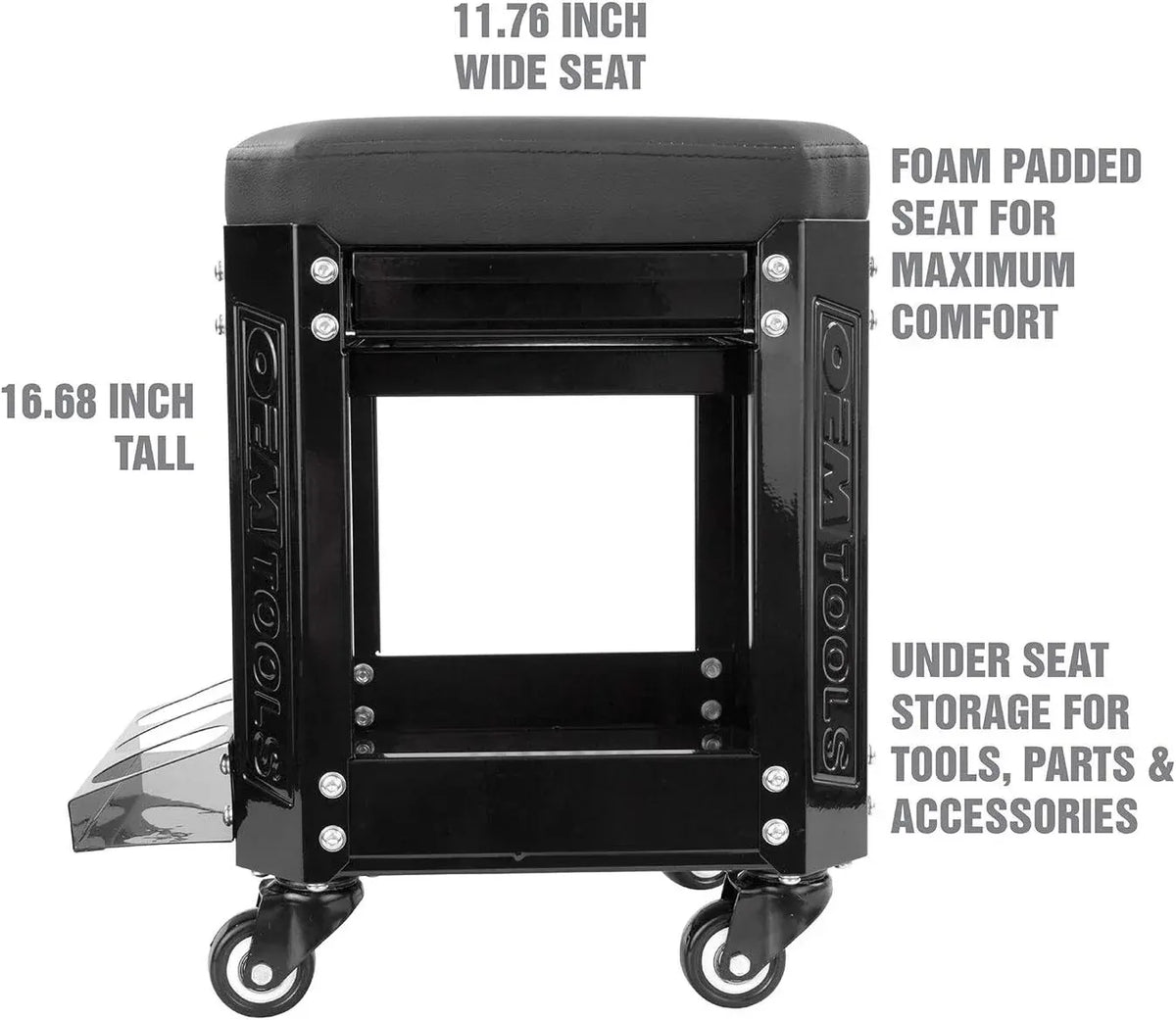 24994 Workshop Creeper Seat, Rolling Stool with Tool Storage, Mechanic Stool for Garage Work, 280 lb Capacity