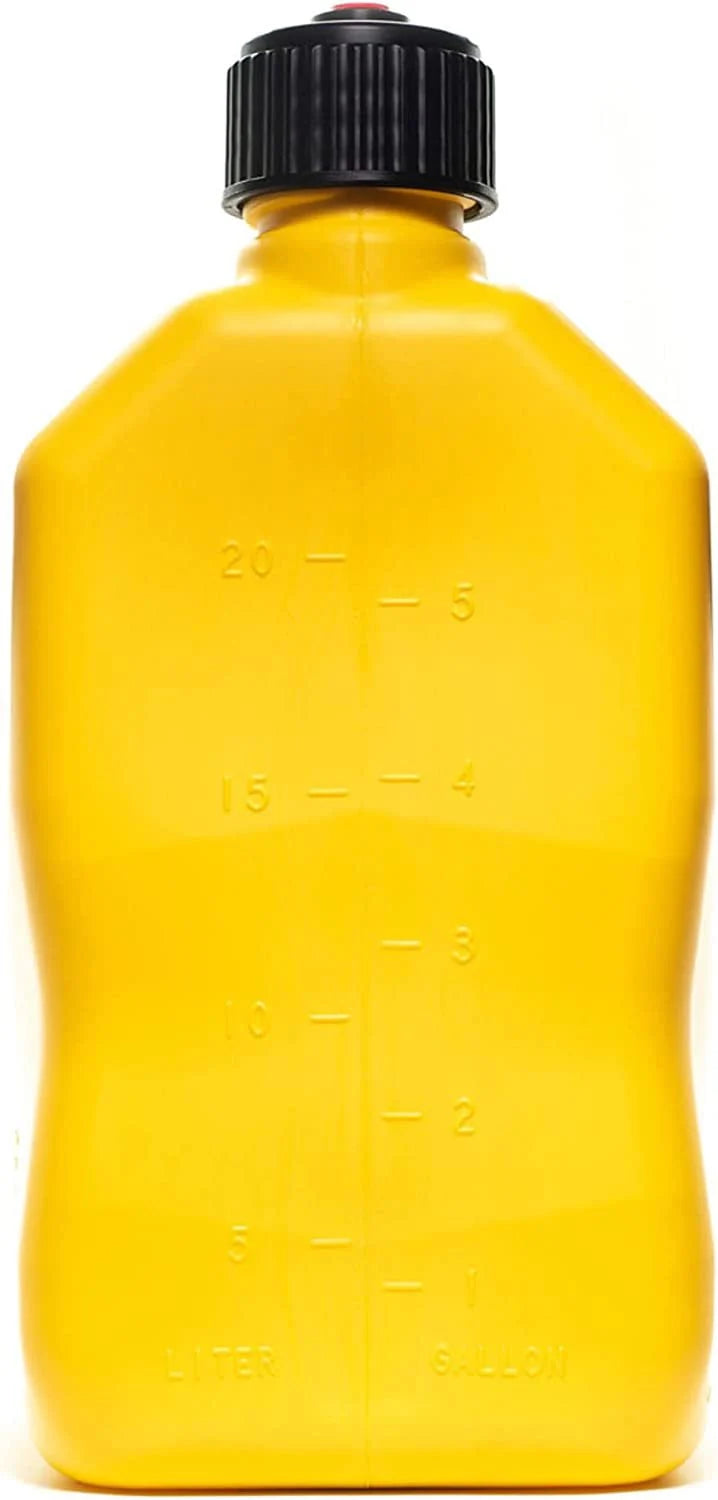VP Racing 5.5-Gallon Square Motorsport Racing Utility Liquid Fuel Container Jug and 14 In Deluxe Hose Kit and Multipurpose Cap, Yellow 2 Pack