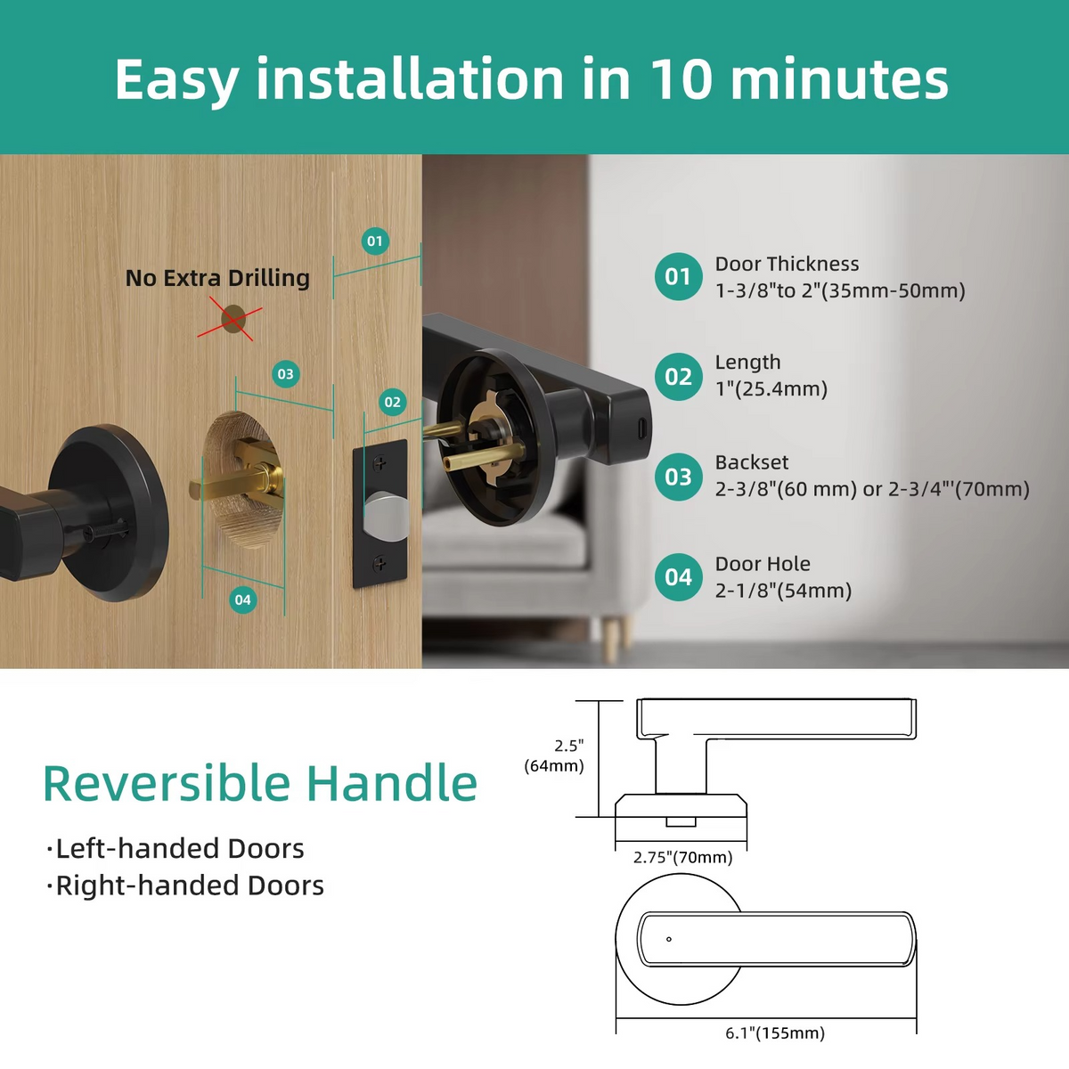 Biometric Door Lock with Fingerprint Scanner and Keypad, Key Fob  Entry