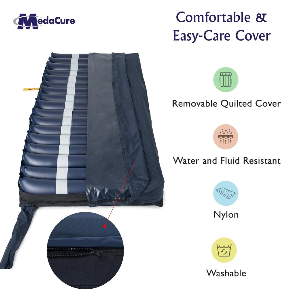 Medacure Alternating Pressure Air Mattress for Hospital Beds with Quilted Nylon Cover - 80 x 36 x 8 (Twin) - Pump Included