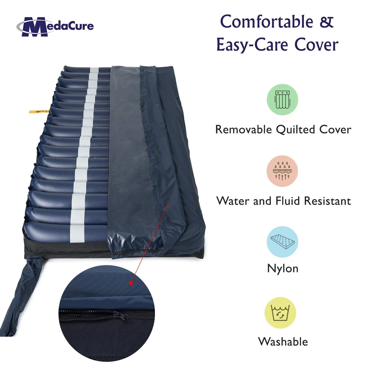 Medacure Alternating Pressure Air Mattress for Hospital Beds with Quilted Nylon Cover - 80 x 36 x 8 (Twin) - Pump Included