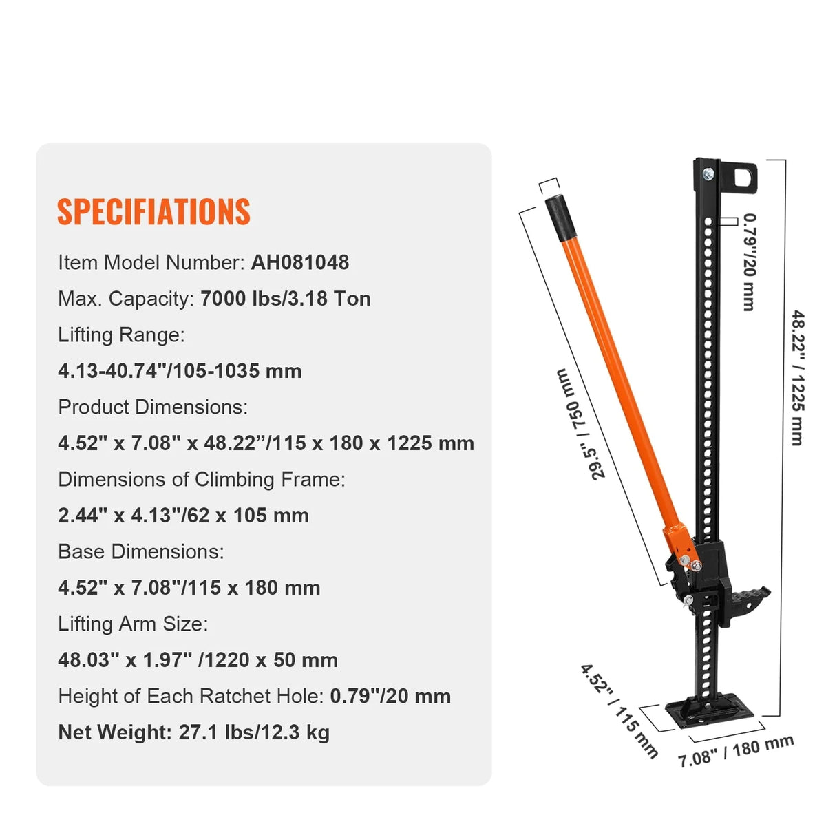 SKYSHALO 48 Off Road Farm Jack Hoist 7000 lbs High Lift Tractor Vehicle's Winch