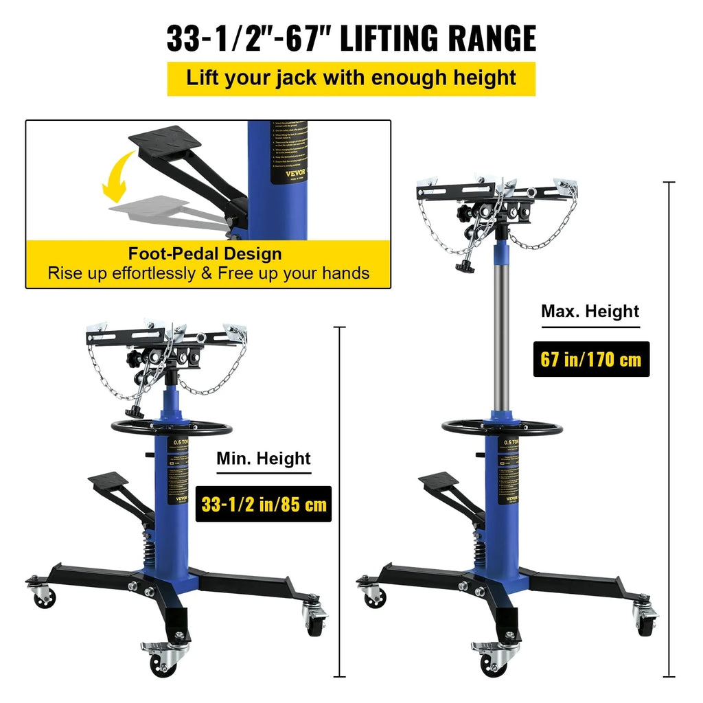VEVOR Transmission Jack 1100 lbs 2-Stage Hydraulic High Lift Vertical Telescopic,Blue