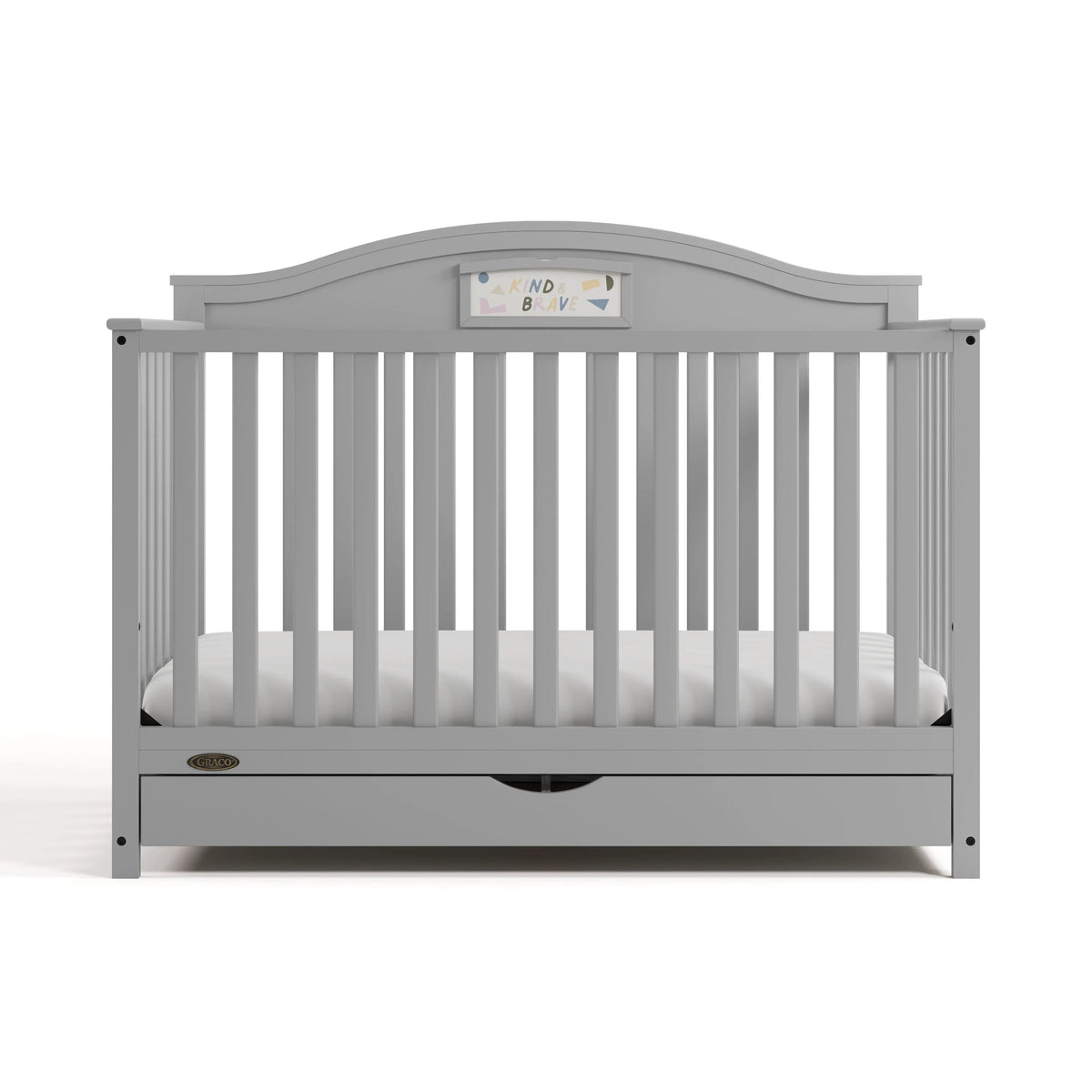 Story 5-in-1 Convertible Baby Crib with Drawer and Reversible Headboard, Pebble Gray