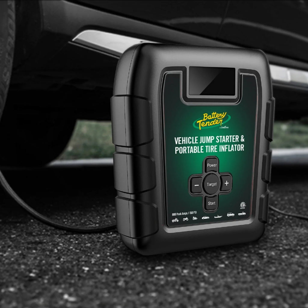 Battery Tender 800 AMP Jump Starter and Tire Inflator 140psi Combo - Lithium Battery For Extended Use - LED Flashlight Emergency Strobe - 2 Fast USB Charging Ports - 030-3010-WH