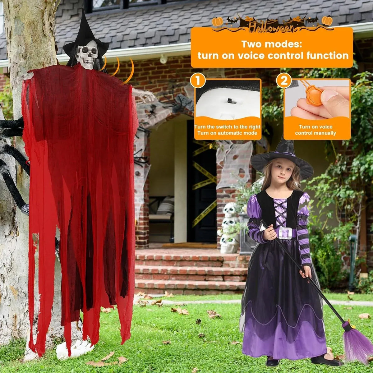 Halloween Decorations Outdoor - 78â?Moving Life-Size Skeleton Witch White