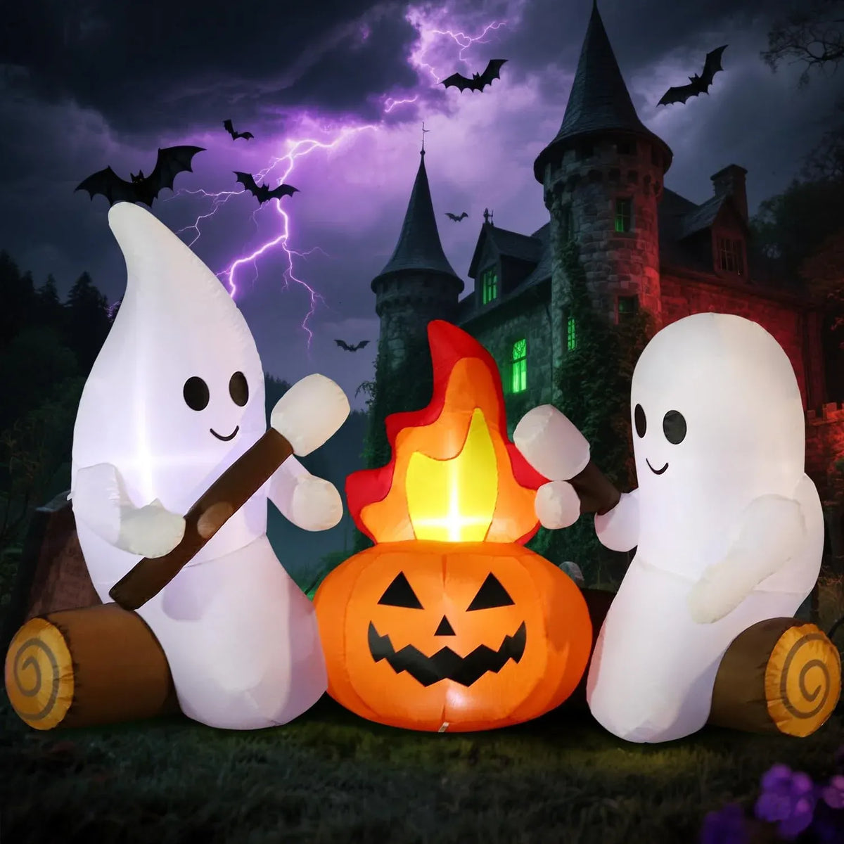 DomKom Halloween Inflatable Blow Up Decorations, 8FT Vampire Pirate Clown Witch and Spooky Pumpkin Giant Head, Built-in LEDs for Halloween Party, Garden, Lawn, Yard Décor