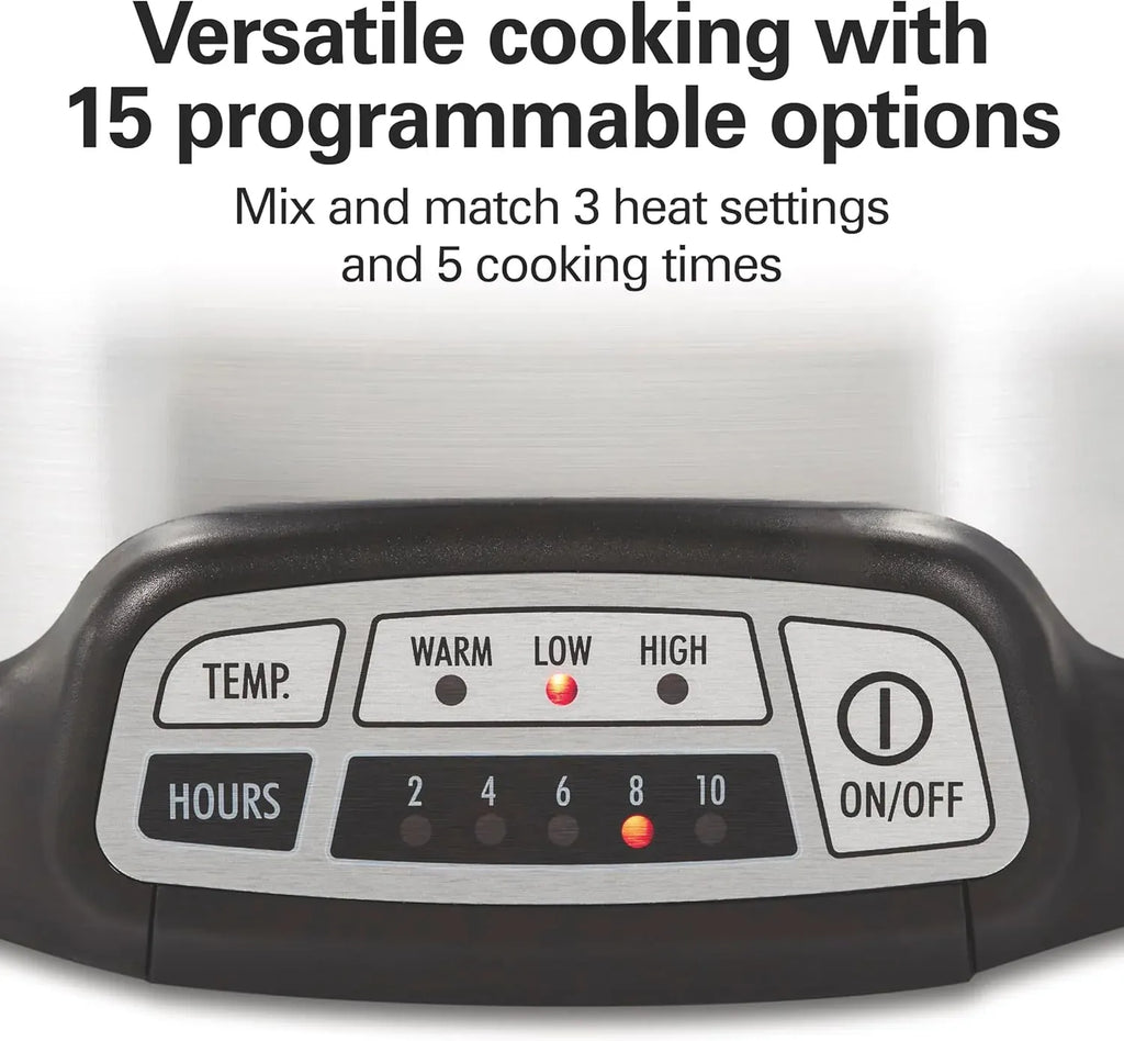 Hamilton Beach 7 Quart Programmable Slow Cooker With Flexible Easy Programming, 5 Cooking Times, Dishwasher-Safe Crock & Lid, Silver (33473)