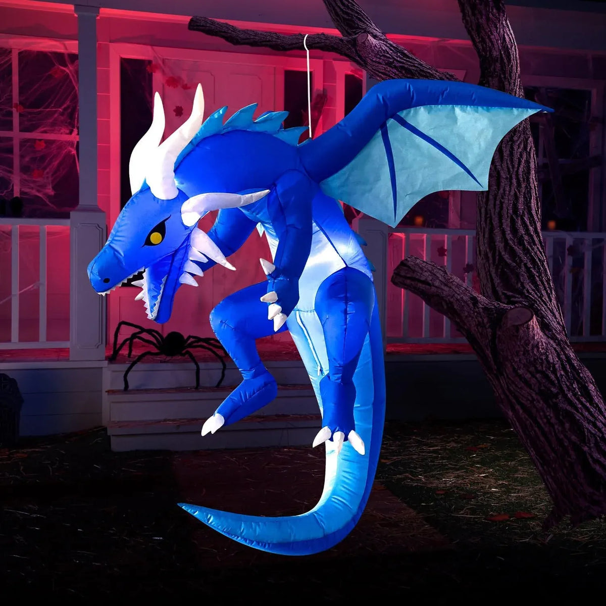 Joiedomi 5 FT Tall Halloween Inflatable Hanging Fire Dragon Decor with Build-in LEDs, Inflatable Blow Up Flying Dragon with Light for Halloween Party Indoor, Outdoor, Yard, Garden, Lawn Decorations