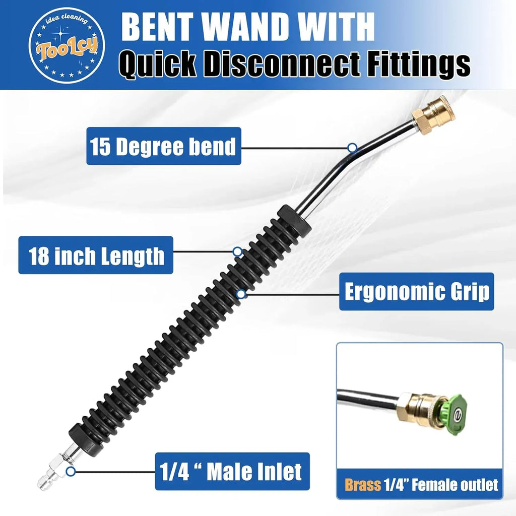 Pressure Washer Gun and 18 Curved Extension Wand, Commercial 5000 PSI / 10.5 GPM with Nozzle Tips, 3/8 Swivel USA-NPT Thread x Quick Socket, Sturdy Design for Gas Power Washer