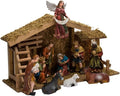 Kurt Adler 12-Piece Wooden Stable Nativity Set, Brown