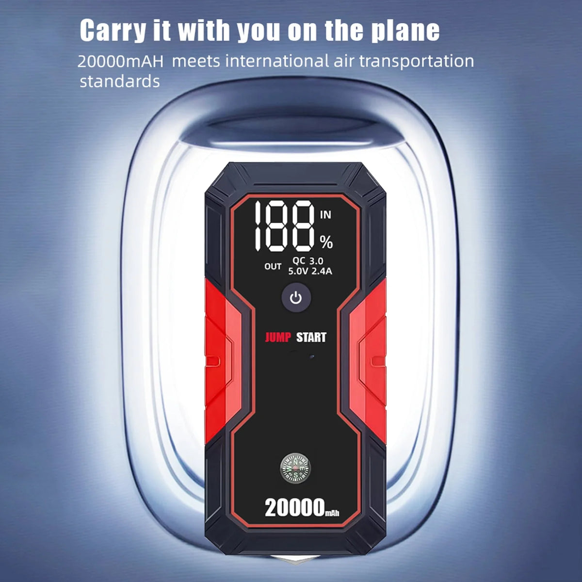 Andoer Portable Car Jump Starter 20000mAh 12V Car Battery Starter(up to 5.0L Gas, 3.5L Diesel Engines),USB Quick Charge, Fast Wireless and Flashlight