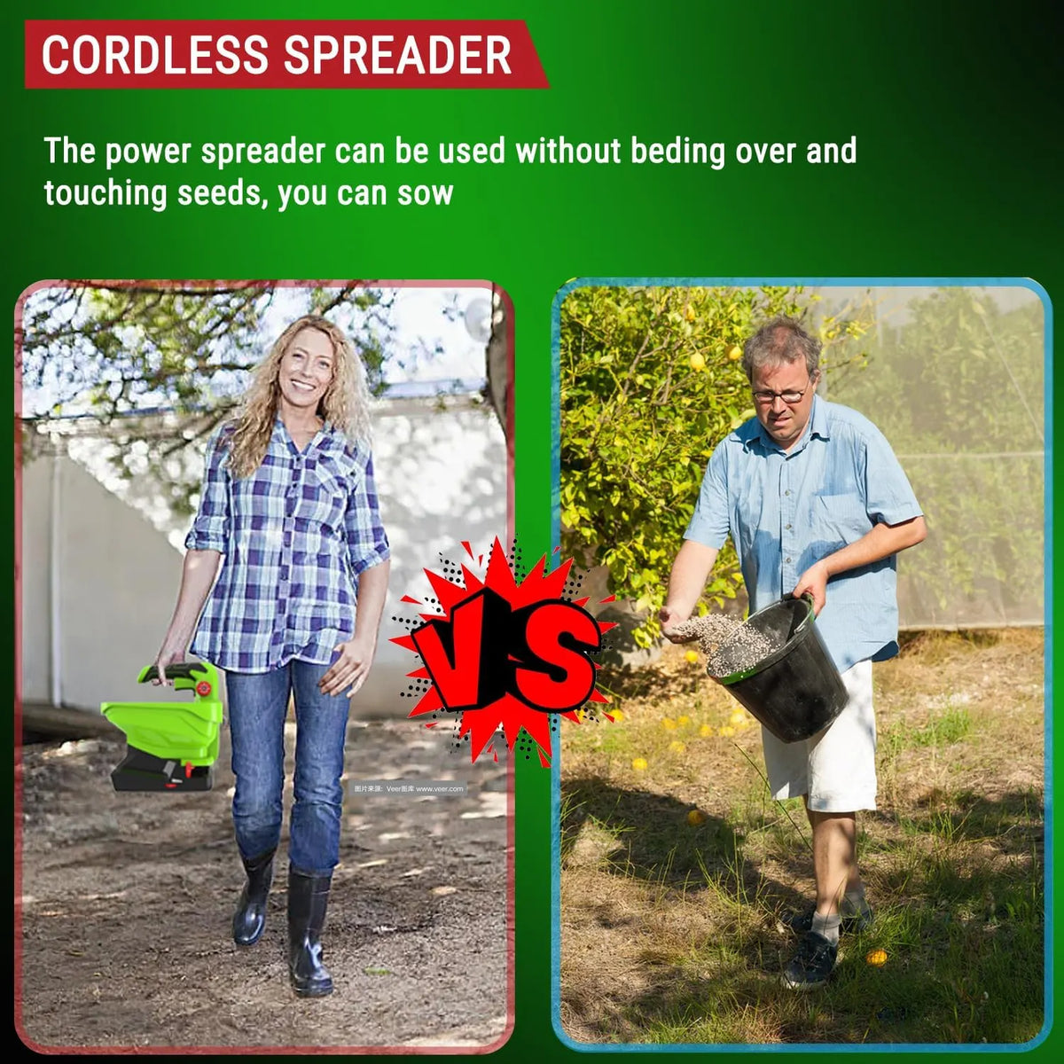 7.2V Cordless Seed Spreader - Capacity 3.3L, 2.0Ah Built-in Battery, Charging Cable Included, Handheld Fertilizer, 2.5h Standby Time, for Fertilizer, Seeds