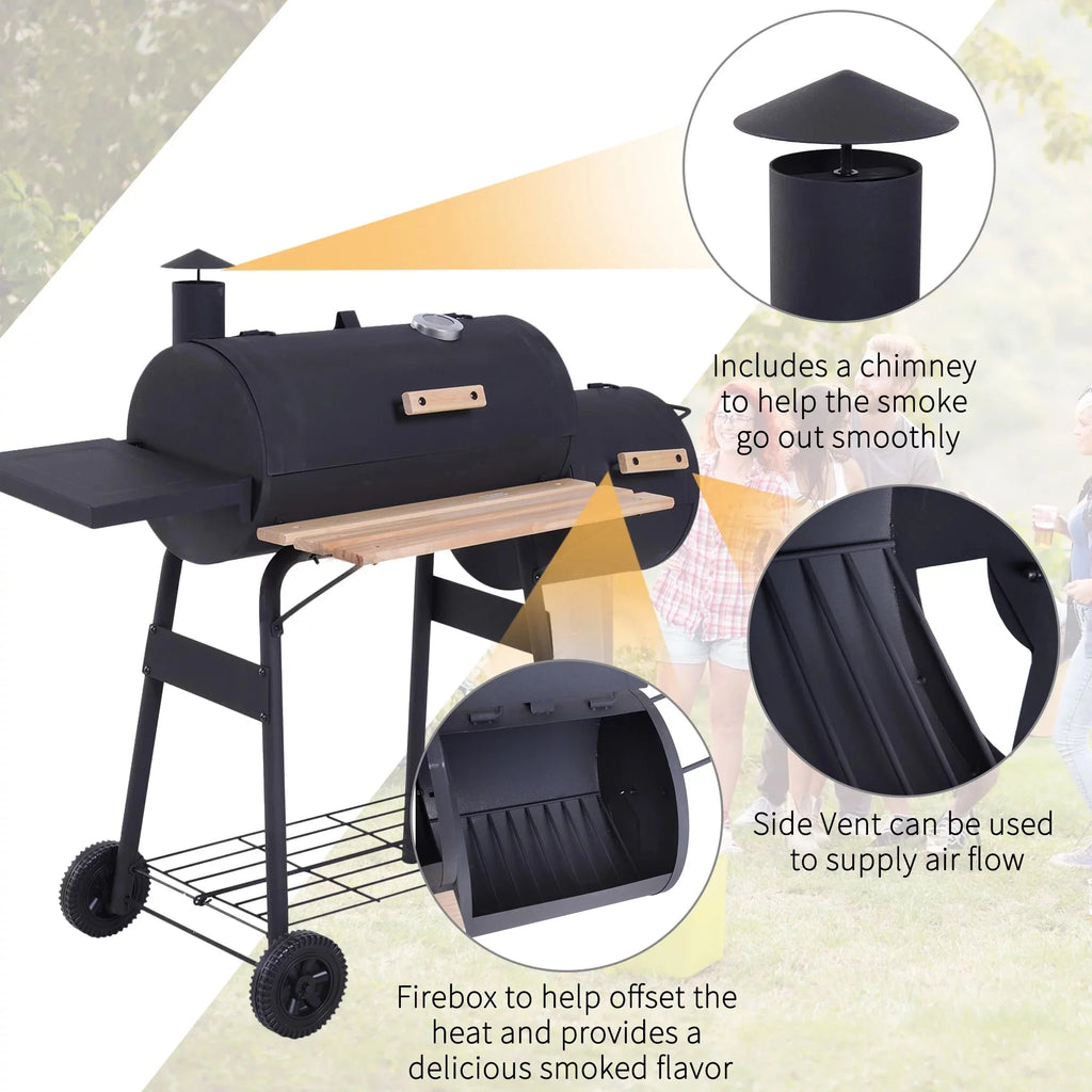 Outsunny 48 Steel Portable Backyard Charcoal BBQ Grill and Offset Smoker Combo
