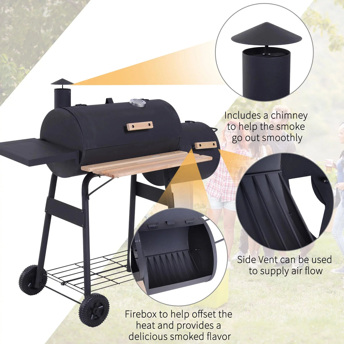 Outsunny 48 Steel Portable Backyard Charcoal BBQ Grill and Offset Smoker Combo