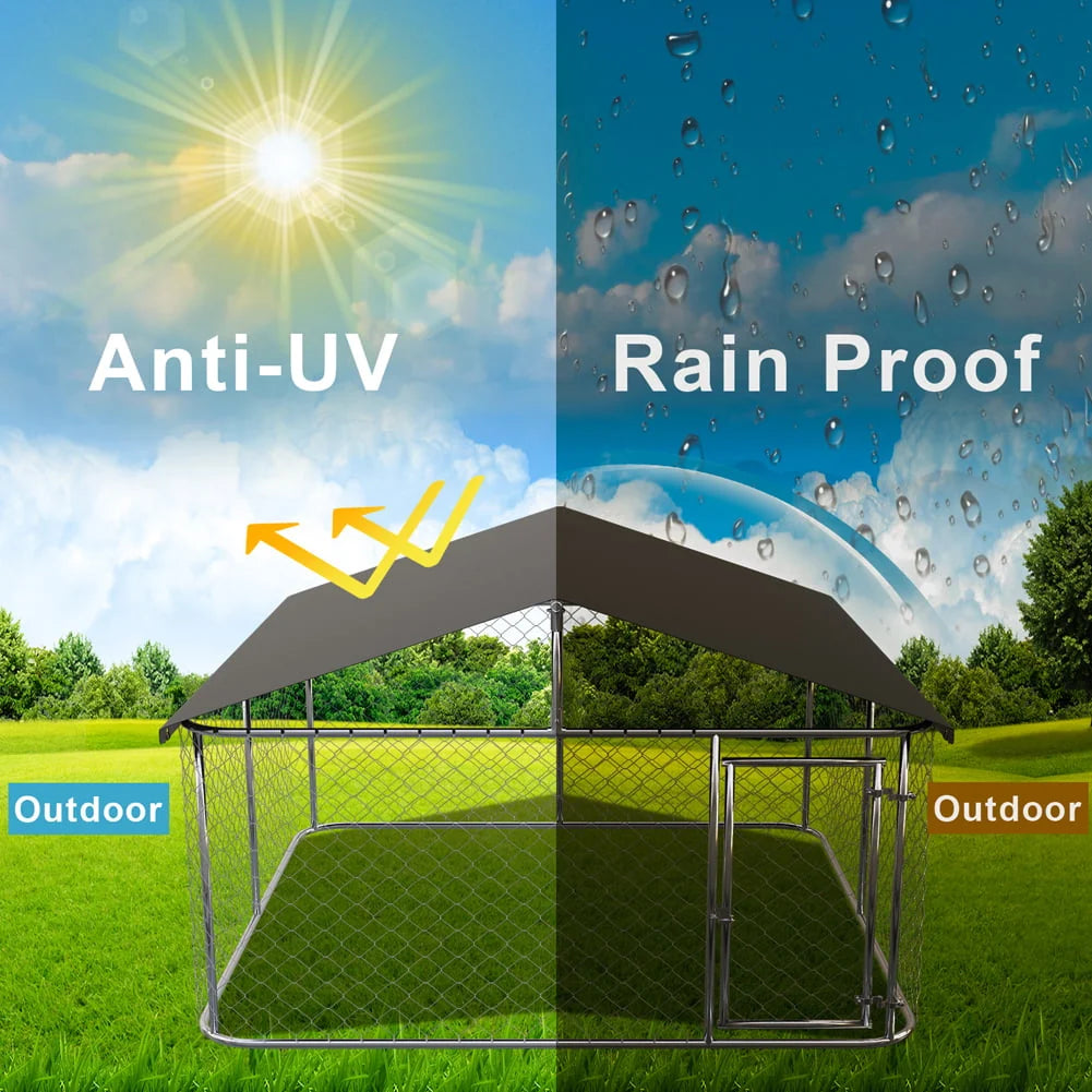 Petony Outdoor Dog Kennel Dog Cage Dog Playpen Dog Fence Chicken Coop Hen House Heavy Duty Pet Playpen with Large Galvanized Chain Link with UV and Water Resistant Black Proof Cover