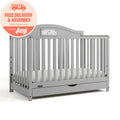 Story 5-in-1 Convertible Baby Crib with Drawer and Reversible Headboard, Pebble Gray
