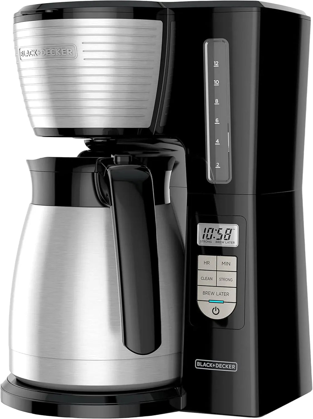 BLACK+DECKER 12 Cup Thermal Programmable Coffee Maker with Brew Strength and VORTEX Technology, Black/Steel
