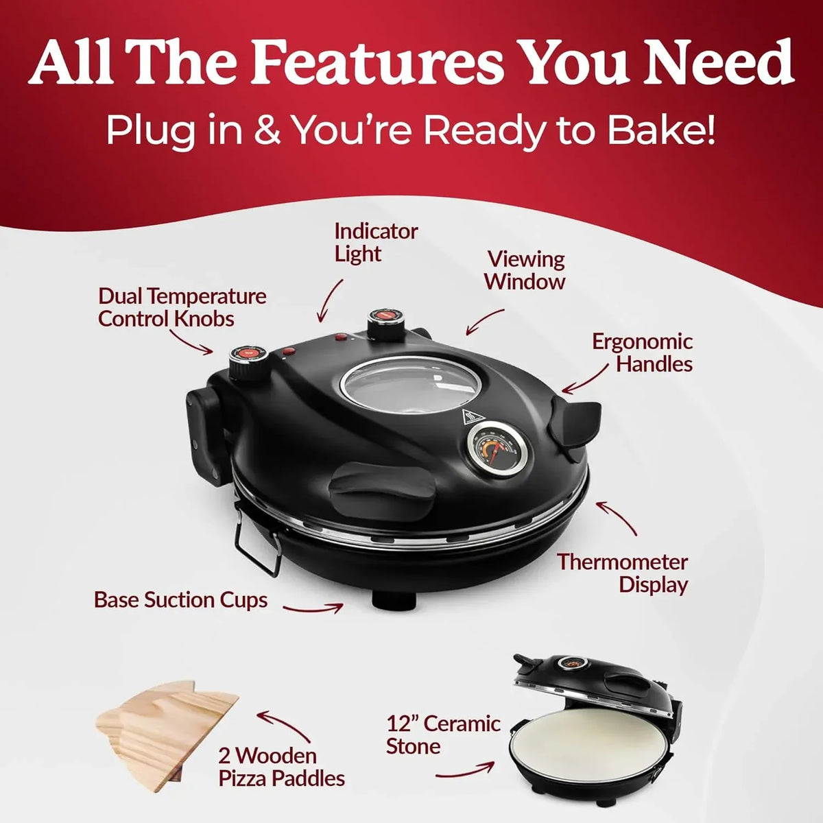 Crispy Crust Pizza Oven by Granitestone â?12 Inch Electric Pizza Oven Indoor Countertop Maker with Ceramic Stone Heats up to 800ËF for Delicious Stone Baked Pizzeria Style Pizza at Home