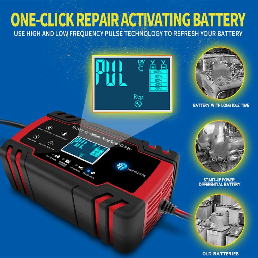 Car Battery Charger 12V /24V Smart Fully Automatic Battery Repair Pulse Charger