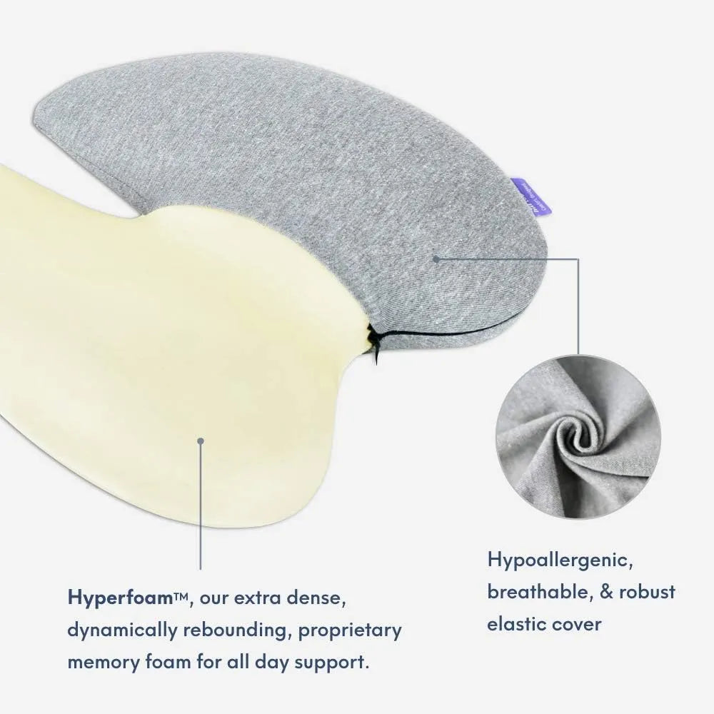 LAB Extra Dense Lumbar Pillow - Patented Ergonomic Multi-Region Firm Back Support for Lower Back Pain Relief - Lumbar Support Cushion with Strap for Office Chair, Car, Sofa, Plane - Grey