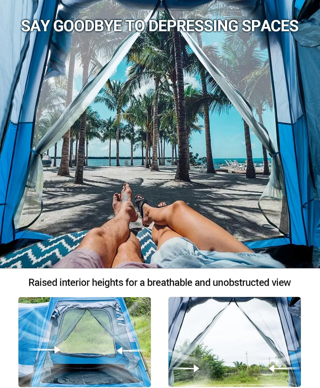 Tent for Camping,6 Person Pop Up Tent Double Layer PU3000mm Waterproof Car Camping Tent with Rainfly and Storage Bag,Weather Resistant Car Tents for Camping SUV,10FT L x 8FT W x 7.2FT H
