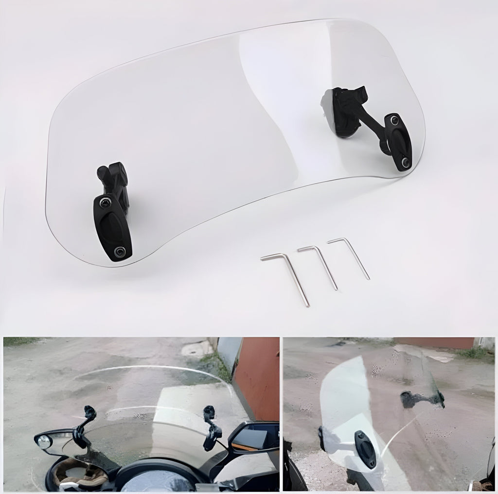 Clear Windshield Extension Panel with Adjustable Clamp Mounting for Motorcycles