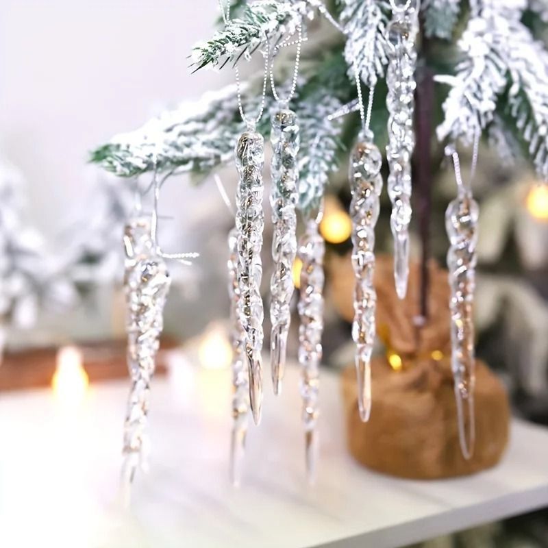 Clear Icicle Ornaments with Shatter Resistant Build and Light Reflecting Surface, 12 Piece Set