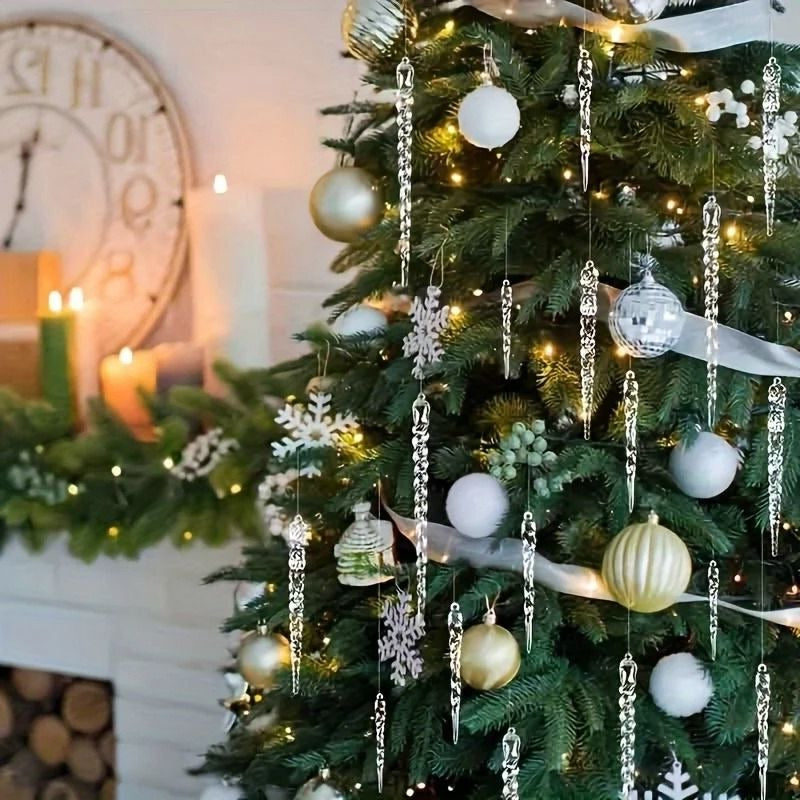 Clear Icicle Ornaments with Shatter Resistant Build and Light Reflecting Surface, 12 Piece Set