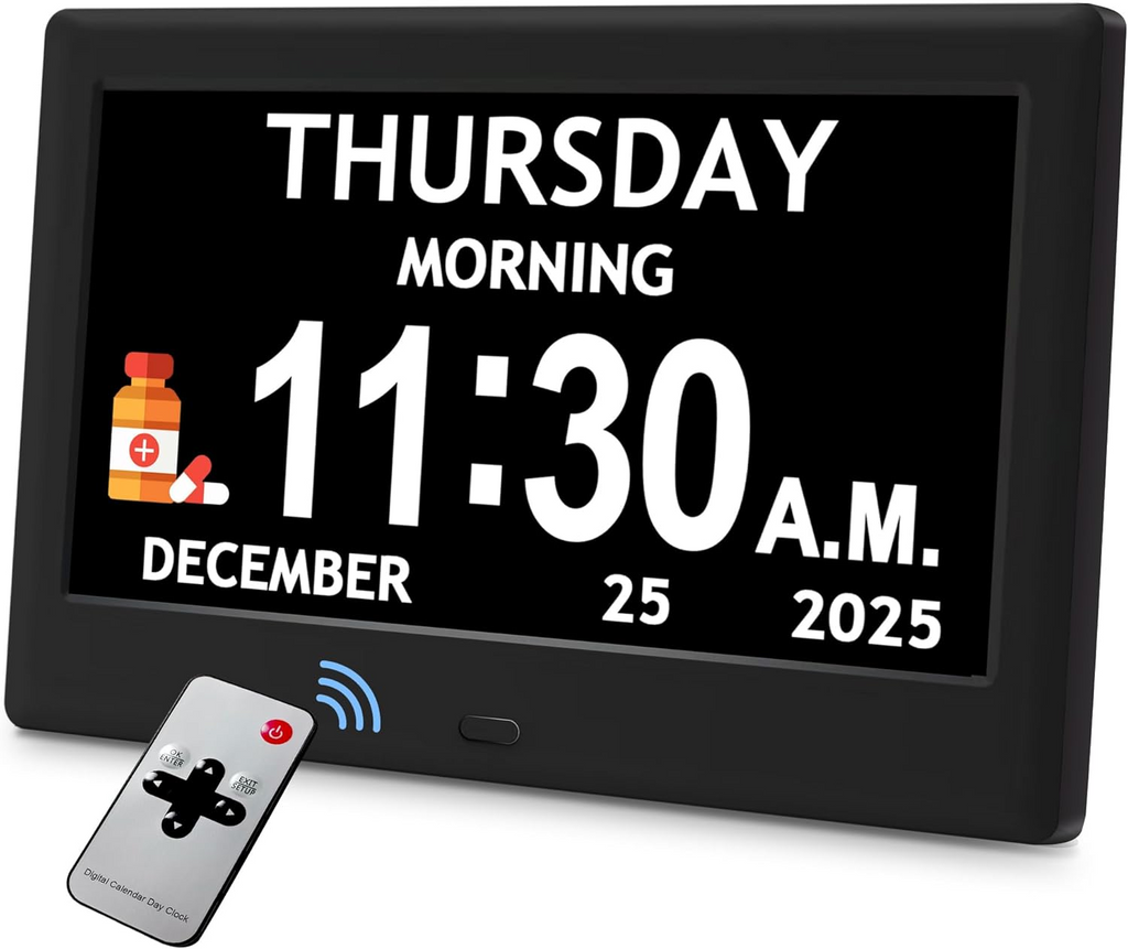 Activity Reminder Clock with Eight Daily Icons and Large Text Display