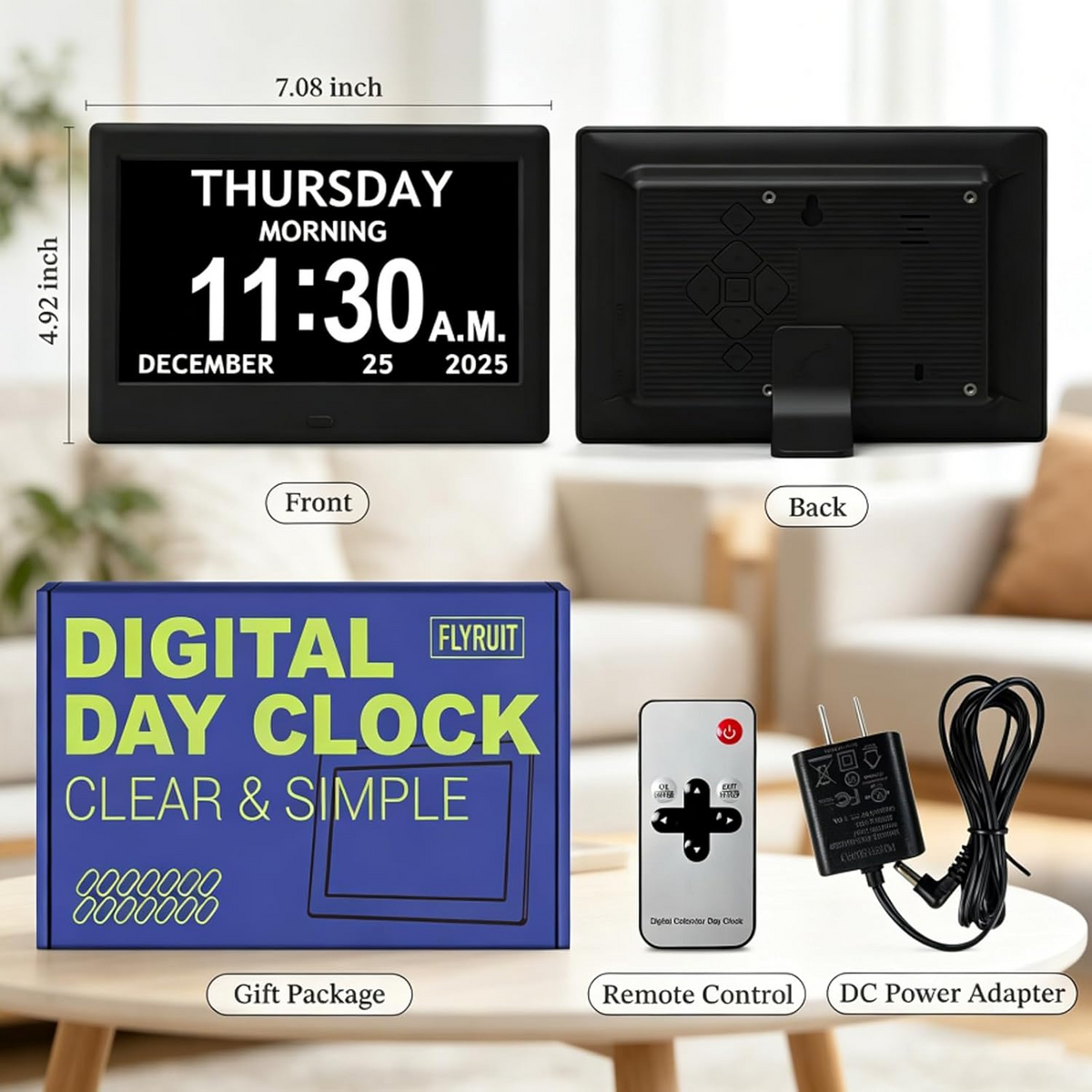 Activity Reminder Clock with Eight Daily Icons and Large Text Display
