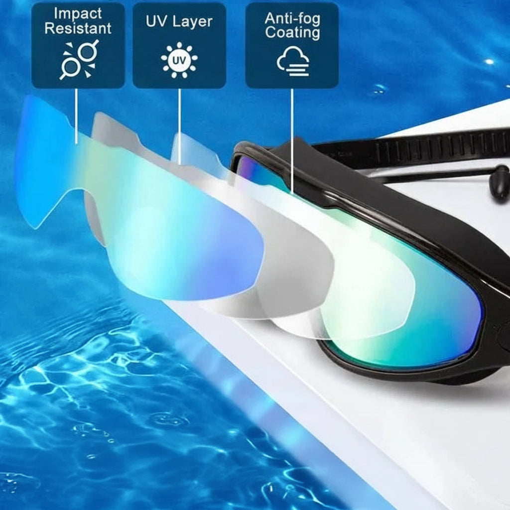 Anti-Fog Swim Goggles with Wide View Frame and Adjustable Nose  Bridge