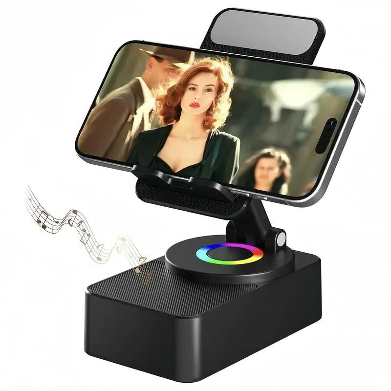 Foldable Phone Stand with Wireless Speaker and 1500mAh Power Bank, Color LED  Base