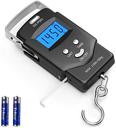 Digital Hanging Scale with Integrated Tape Measure and Blue LCD Display, 110lb Capacity