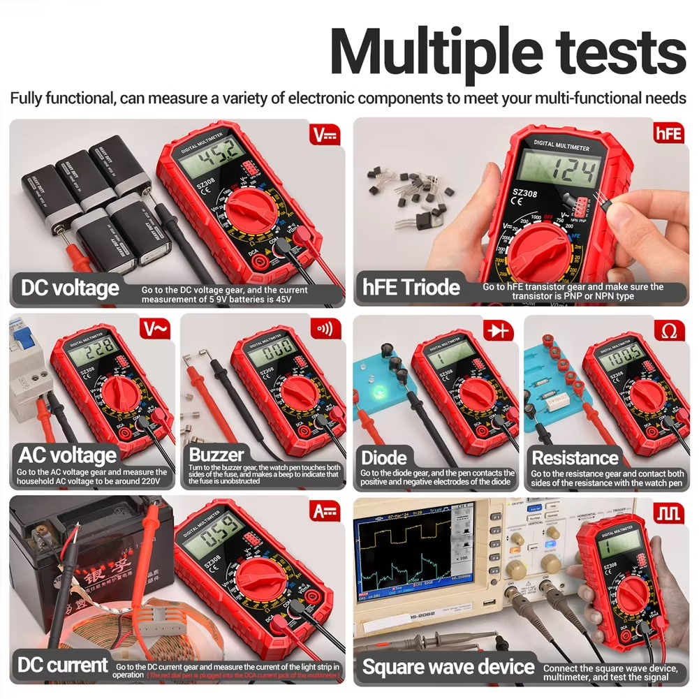 Digital Multimeter with Extended Probe Reach and Diode Testing for Electrical  Systems